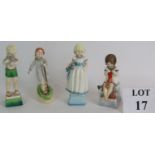 Four Royal Worcester porcelain figurines by Freda Doughty, Monday's Child, Thursday's Child,