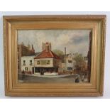 Pilcher ('08) - 'Village Street Scene', oil on board, indistinctly signed, dated, 20cm x 27cm, inset