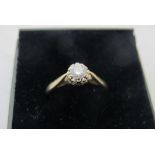 9ct gold diamond solitaire ring, size I, boxed. Condition report: Good condition.