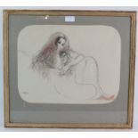 Henry Bird (1909-2000) - 'Tresses', charcoal and crayon study, signed, artists label verso, 32cm x