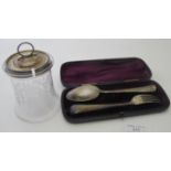 A Victorian silver engraved christening set comprising of spoon & fork, London 1878, approx weight 2