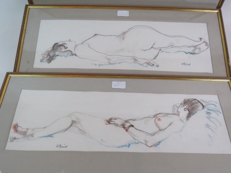Henry Bird (British, 1909-2000) - 'Reclining female nudes', a series of three signed chalk & - Image 3 of 5