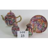 A four piece antique Chinese porcelain tea set, late 18th/early 19th Century with Mandarin