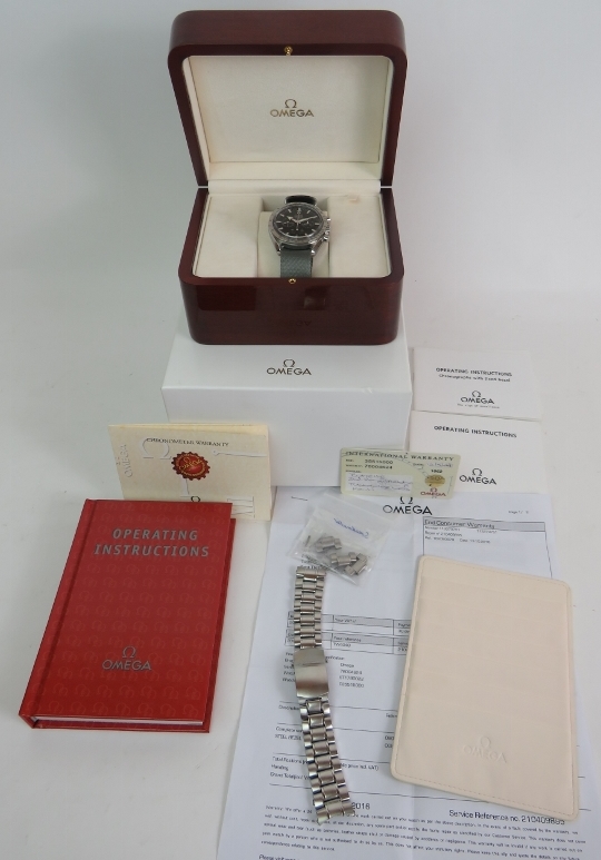 An Omega Speedmaster automatic chronograph watch, Broad Arrow model with all original paperwork. - Image 3 of 6