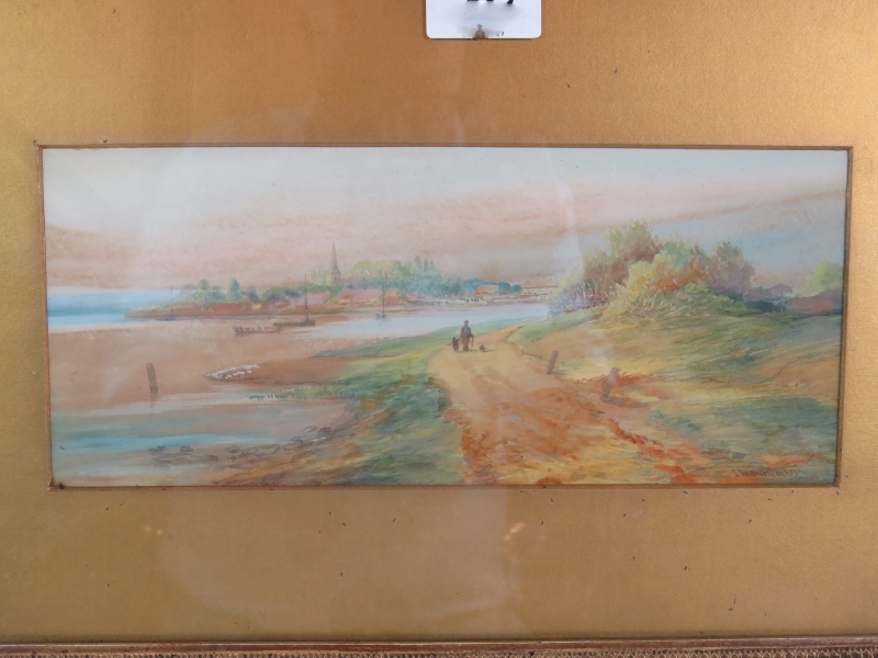 Attributed to William Hawksworth (1853-1935) - 'Bosham, Sussex', watercolour, signed, 12cm x 28cm, - Image 2 of 4