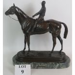 A fine quality 20th Century Equestrian bronze of racehorse gladiateur and jockey Harry Grimshaw,