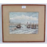 W. C. Wheeler (early 20th Century) - 'Harbour scene with fishing boats', watercolour, signed, 22cm x