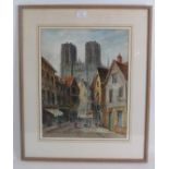 J. Van Stappen (late 19th/early 20th Century) - 'Rheims', watercolour, signed, titled, 46cm x