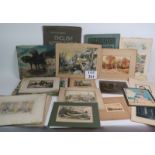 A collection of 19th and 20th Century watercolours, etchings and prints including six Dr Syntax hand