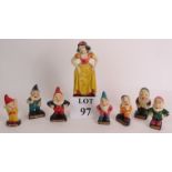 A vintage Italian plaster set of Disney's Snow White and the Seven Dwarfs c1937, Biancaneve el Sette