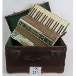 A vintage Hohner Verdi piano accordion and case, plays well. Condition report: No issues.