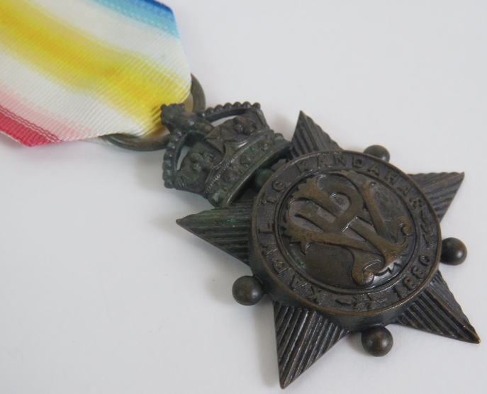 An 1880 Afghan war Kabul to Kandahar bronze star medal engraved to Private Robert W Madden, '591, - Image 2 of 4