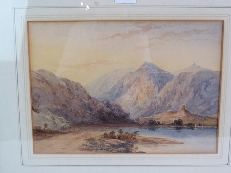 British School (19th century) - 'Mountainous lake scene', watercolour, 26 cm x 37 cm, gilt frame. - Image 2 of 3