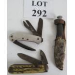 A small mid 20th Century scouts style sheath knife, a folding 'Staybrite' trench knife and a two