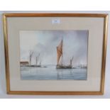 Alan Whitehead (b.1952) - 'Moored fishing boats', watercolour, signed, 35cm x 33cm, framed.
