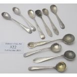 A collection of ten silver salt spoons and mustard spoons, all fully hallmarked, approx weight 1.7