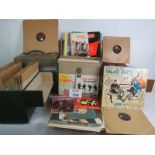 Four cases of vinyl records mainly of show music, LPs singles and 78s plus some 1960s EPs