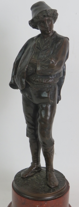 A fine quality bronze figure of a peasant boy, circa 1900, signed Fritz Heinemann, mounted on a - Image 2 of 4