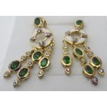 Russian diopside earrings, 33mm drop, post back, 14ct gold/925.