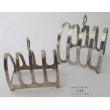 Two silver toast racks, Birmingham 1947 and Sheffield 1933, approx weight 4.2 troy oz/31 grams.