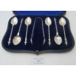A set of silver apostle teaspoons, Sheffield 1915, approx weight 3 troy oz/93 grams, boxed.