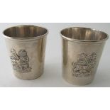 A pair of Ethiopian 830 stamped silver cups, embossed with the Lion of Judah, marked 'Made in