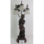 A Carrier-Belleuse style classical figure three branch table lamp of Composite form. Height: 81cm.