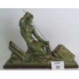 An early 20th Century French Verdigris plaster sculpture in the industrialist style of a male figure