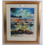 Contemporary School - 'Harbour Scene', coloured pastels, indistinctly signed, 38cm x 30cm, framed.