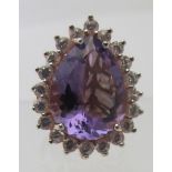 Large Rose de France amethyst statement ring, size S. Portrait set 28mm x 20mm, 14k rose gold/