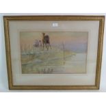 Anne T. Benthall (act. 1919) - 'Arabic figures and Camels', watercolour, signed, framed. Condition