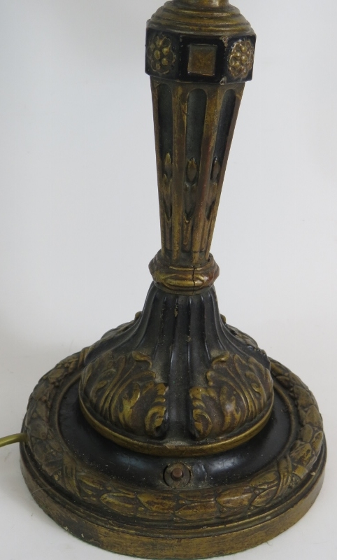 An early 20th Century Gothic style carved wood and gilded gesso three branch electric candelabra - Image 2 of 4