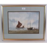 Alan Whitehead (b. 1952) - 'Fishing boats and beach', watercolour, signed, 25cm x 34cm, framed.