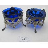A pair of early Victorian silver salts the open sides decoration with scrolls & foliate design,