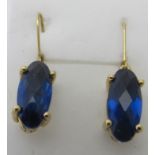 Midnight blue marquise cut Brazilian quartz gemstone earrings, lever back, 14k/925.