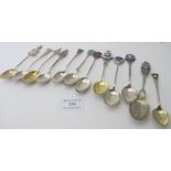 An assortment of twelve mainly silver and enamelled teaspoons, ten fully hallmarked. Approx weight