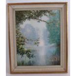 Morel Baker (1954) - 'Tranquil River Scape', oil on canvas, signed and dated, 40cm x 32cm, framed.