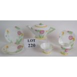 A 1930s Art Deco Shelley part tea for two set hand decorated with flowers. Reg No 756533. No