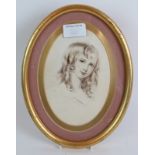 British School (19th Century) - 'Study of a young woman', sepia wash, oval, further info verso, 17cm