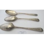 An 18th century silver table spoon, London 1773, makers Stephen Adams, and a pair of 18th century