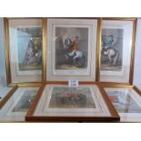 A set of six gilt framed 18th Century style horse riding prints, Gallery stamped. 77cm x 62cm. (