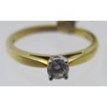 An 18ct gold single stone diamond set ring, diamond approx 0.17cts, approx weight 3 grams, size L.