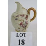 A Royal Worcester blush ivory jug with flower and butterfly decoration reg No 29115, circa 1885.
