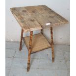 A vintage tiger bamboo occasional table with rustic & planked top reclaimed from an old tea chest.