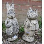 A pair of reconstituted stone Beatrix Potter figures. 40cm high x 15cm wide x 16cm deep (approx).