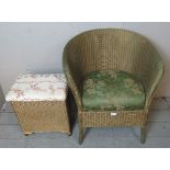 A vintage Lloyd Loom 'Lusty' tub chair painted gold with sprung seat, together with associated linen