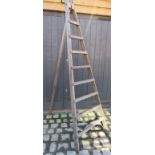 A vintage oak 'A' frame folding orchard ladder.