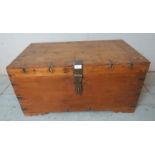 An antique chamfer wood brass bound dowry chest with an array of internal compartments. 41cm high