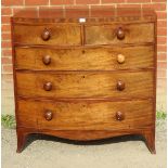A George III now fronted mahogany chest of two short over three long graduated cock beaded drawers