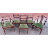 A harlequin set of six 19th century mahogany framed dining chairs (4 + 2), upholstered in matching